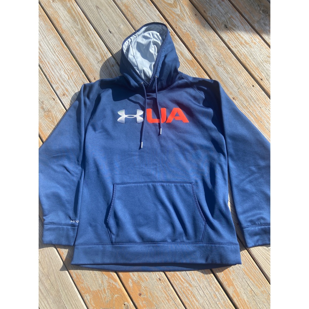 Under Armour Mens ColdGear Storm 1 Hoodie Navy Blue Orange Logo Sweatshirt LG